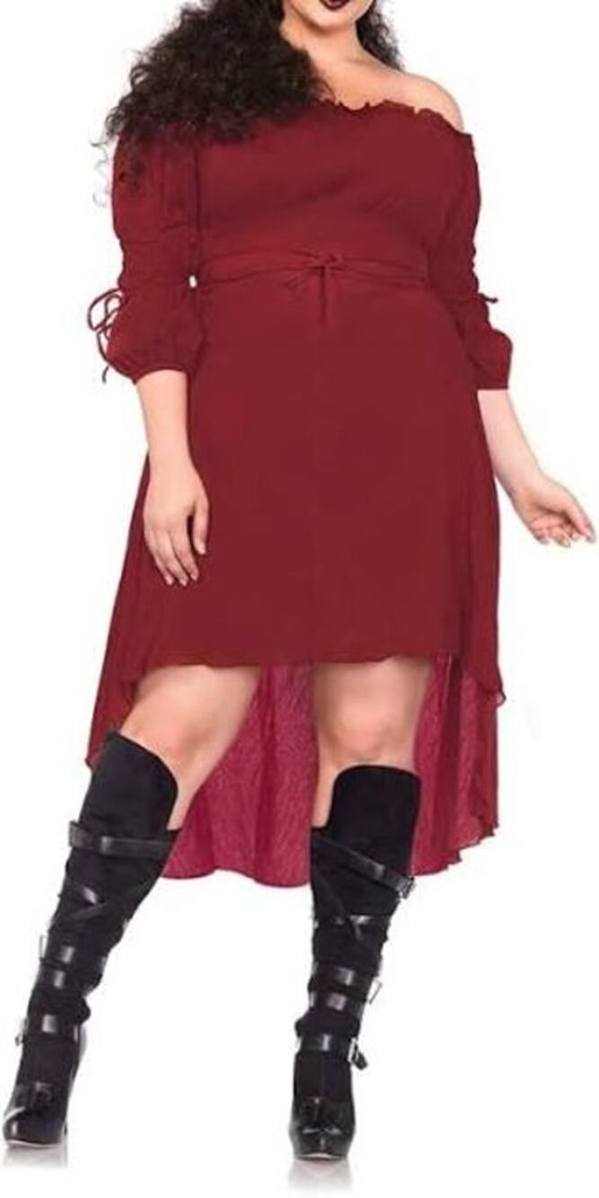 Leg Avenue Peasant Dress 1X 2X Red Gauze High Low Renaissance Pirate Costume NIP